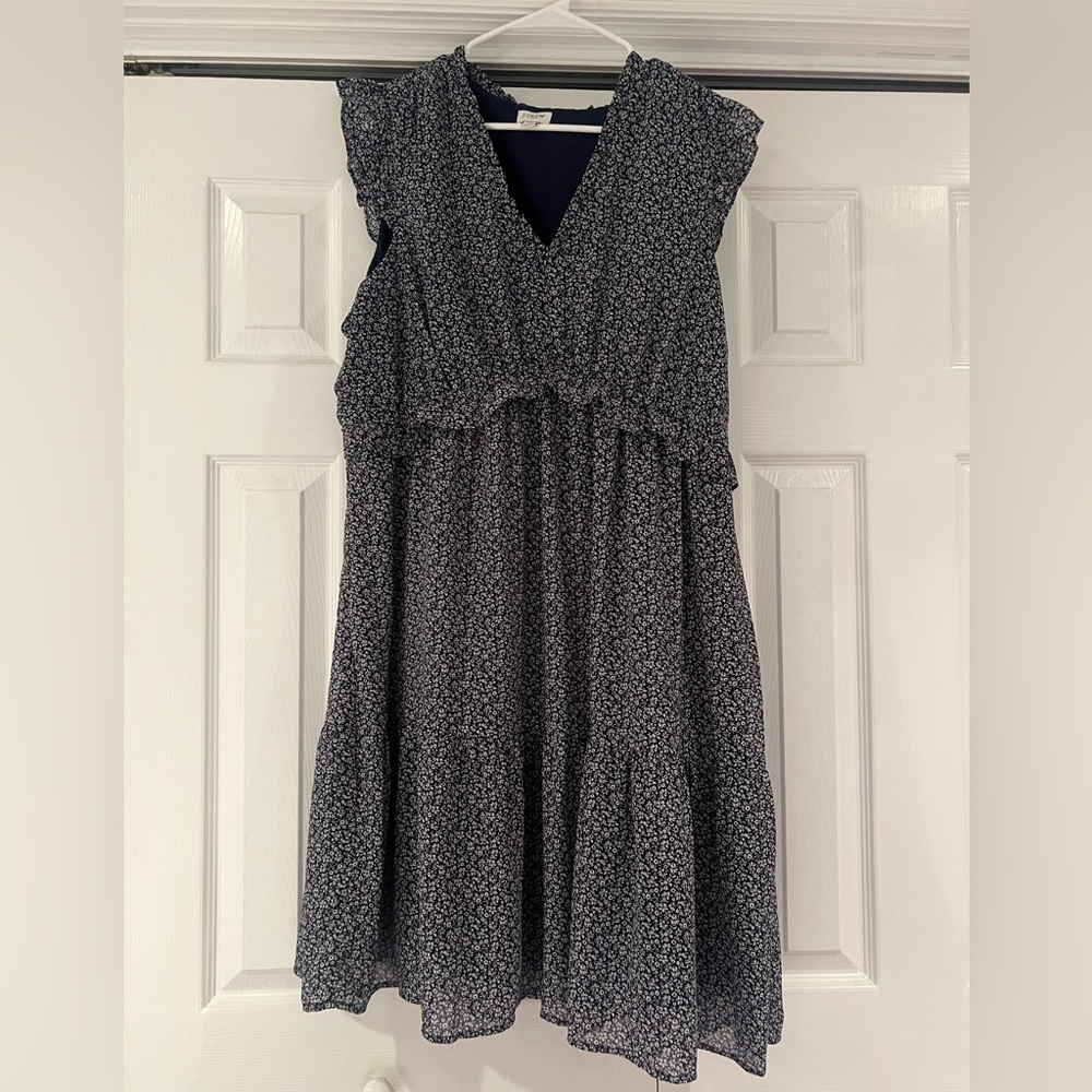 J. Crew Navy and White Floral Patterned Swing Dress - Picture 3 of 6